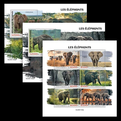 Elephants MNH Stamps 2024 Guinea M/S + 2 S/S - Image 1 of 4