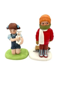 Vintage Porcelain figurine Girl with Dog puppy  JP/CS 1981 Boy With Sled Set - Picture 1 of 12