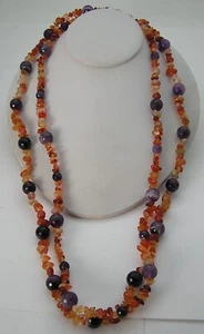 NIB Jay King Mine Finds 2 Strand Agate-Carnelian Nugget Facet Amethyst Necklace - Picture 1 of 9