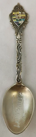 Ladysmith BC Canada Sterling Silver 4" Souvenir Spoon Antique Enamel Cover