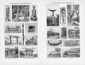 1905 TÓTEM NATIVO TUMBAS DE COLECCIÓN GRABADO ILUSTRACIÓN IMPRESIÓN 2 Páginas - Imagen 1 de 3