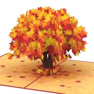 POP UP 3D Klappkarte *Bunter Blätter-Baum* Gruß-Karte Herbst Gute Besserung - Bild 1 von 5