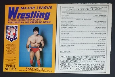 Programa AWA #313 Rick Martel 1984 Major League Wrestling con hoja de alineación Rosemont Foto 1 de 3