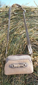 Mini marsupio pochette donna ragazza in vera paglia e vera pelle beige - Foto 1 di 5