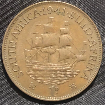 1941 South Africa 1 Penny Bronze Coin - XF (Extra Fine) condition - Image 1 of 4