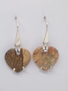 Ohrringe Mit Herz IN Jaspis, Natürlich Und Silber 925 - Stein Dura - Picture 1 of 5