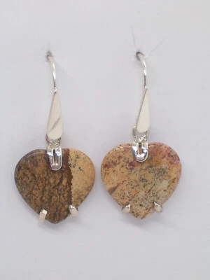 Orecchini pendenti con Cuore in Diaspro naturale e ARGENTO 925 - pietra dura - - Immagine 1 di 4