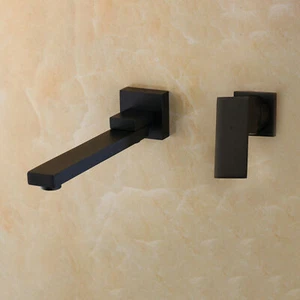 Wall Mounted Matte Black Bathroom Vessel Bath Tub Basin Mixer Taps Brass Faucet - Picture 1 of 5