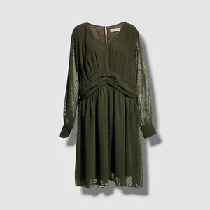 $325 Whitney Morgan Women's Green Ruched Swiss Dot Chiffon Dress Plus Size 2X - Picture 1 of 9