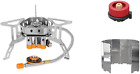 3-Core Burner Camping Stove with Fuel Canister Adapter, Folding Windshield and S