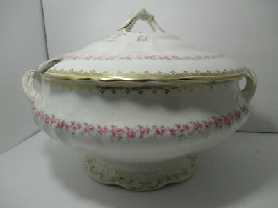 ANTIGUA SOPA ETRURIA MELLOR & CO DELICADAS ROSAS LAVANDA ADORNOS DORADOS USADA EN EXCELENTE ESTADO Foto 1 de 4