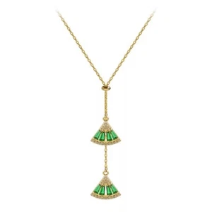 ZARD Fan Tassel Pandnat Choker Necklace In 14K Gold Plate and CZ Accents - Picture 1 of 10