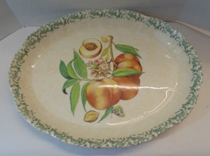 Large Himark Green and White Spongeware Peach Oval Serving Platter Made in Italy - Picture 1 of 5