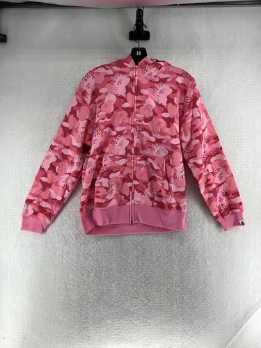 A BATHING APE (BAPE) Felpa con cappuccio A Bathing Ape da uomo squalo mascella rosa tasche mimetiche L nuova