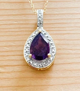 1.90ctw GENUINE AMETHYST STONE & DIAMOND PENDANT NECKLACE NEW - Picture 1 of 1