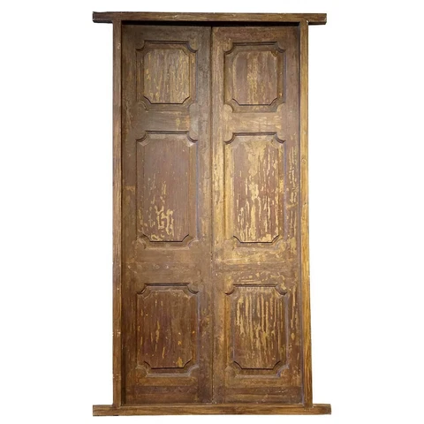 Antique Large Indian Teak Paneled Double Door with Jamb 19th century Cover
