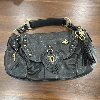 Y2K Juicy Couture Shoulder Purse Bag Black Leather Charm Chain Mini Vintage #1 - Image 1 of 4