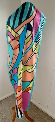 复古 100% 真丝围巾 FRAAS 长方形抽象彩色 61 x 17 英寸德国 — 第 1/4 张图片