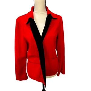 Vintage Tanjay Women's Jacket Size 12P Red Open Front Soft Pockets Blazer Style - Picture 1 of 4