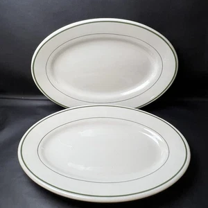 Set of 2 Buffalo China Restaurant Ware White w/ Green Stripes Platters 13” VGUC - Picture 1 of 10