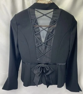 Traje falda negra con cordones panel trasero transparente ribete seda 8 Kay Unger para mujer - Imagen 1 de 14
