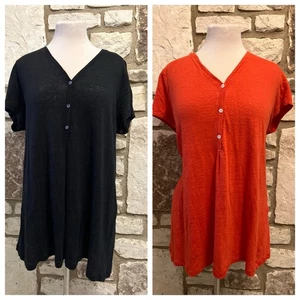 J. Jill Love Leinen 2-teiliges Set 3 Knopfleiste Strick Shirt Top Gr. L schwarz & orange - Bild 1 von 6