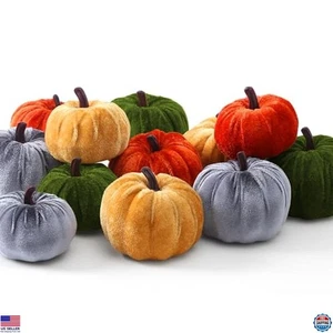 12 Pcs Mini Velvet Pumpkins Faux Fall Decor for Halloween Thanksgiving - Picture 1 of 6