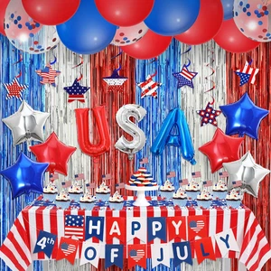 4Th of July Decorations Include Red White and Blue Backdrop Hanging Swirl Banner - Picture 1 of 7