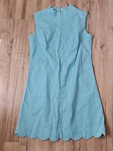 Vintage 60s Mod Twiggy Style GoGo Mini Dress Textured Dots Scalloped Edges - Picture 1 of 19