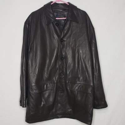 Vintage Roundtree & Yorke Mens Mid Length Lambskin Coat Size L Y2K Biker Grunge - Image 1 of 4