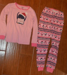 Gymboree Girls Pink Christmas Penguin Long Sleeved Pajama Set 10 - Picture 1 of 4