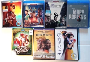 7 Disney Blu-Ray DVD lot Maleficent Aladdin Lion King Snow White Queen of Katwe - Picture 1 of 1