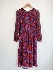 Boden Dress Size Uk 10 Midi Purple Chiffon Sheer Sleeve Wisteria Leopard Erica - Picture 1 of 9