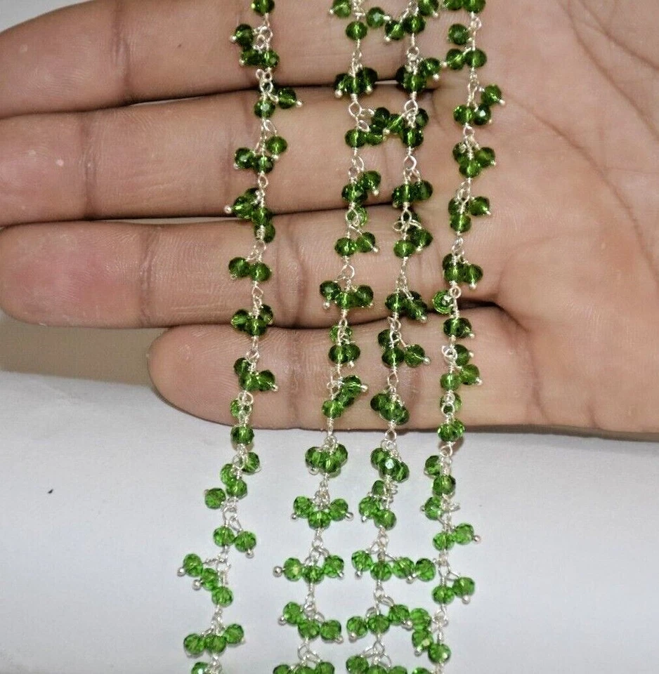 Cadena rosario racimo fabricación joyería cuentas facetadas verdes de 3 mm, cadena colgante con cuentas Foto 1 de 4
