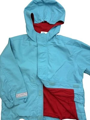 Chaqueta Abrigo Hanna Andersson Exterior Azul Teal Niñas 5 o 110 Forro Rojo Con Capucha Foto 1 de 4