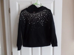 Girls, Cat & Jack Hoodie Sweatshirt, Black, Silver Stars/Plants, Size: XL 14, EC - Picture 1 of 10