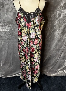 Vintage Inner Most Sexy Liquid Saton Floral Nightie Lingere Lace Neckline Large - Picture 1 of 10