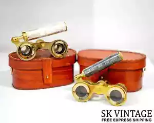 Vintage Brass Opera Glasses Mother of Pearl & Handle Brass Fittings France - Picture 1 of 4