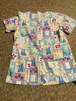 Simply Basic Snap Up Scrub Top, Size Samll, Rabbit Themed, 2 Pocket - Image 1 of 4