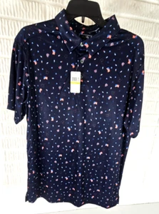 Ben Hogan Performance Golf Shirt Blue American Flags Print Polo Size Med - Picture 1 of 7