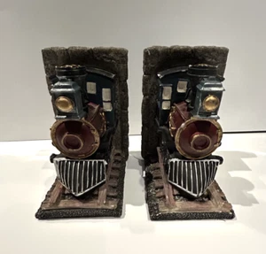 Locomotive Train Bookends Book Holders Set Resin - Picture 1 of 4