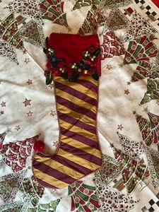 Mackenzie-Childs Jester Stripe Stocking With Velvet Holly & Berry - Bild 1 von 16