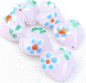 6 cuentas de vidrio corazón rosa flores azules joyería manualidades DIY cuentas de amor piezas únicas - Imagen 1 de 3