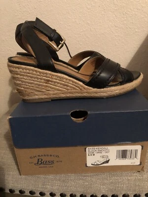 GH Bass Co Sandal Wedge Black Ankle Strap Platform Women Size 6.5 M - Image 1 of 4