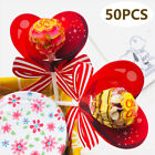 50pcs Red Heart Bow Lollipop Candy Cards Valentine's Day Gift Xmas Wedding Party