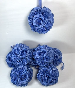 8 pcs 6" Blue Kissing Flower Ball Wedding Fabric Rose Pomander Party decoration - Picture 1 of 6