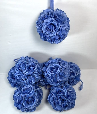 8 pcs 6" Blue Kissing Flower Ball Wedding Fabric Rose Pomander Party decoration - Image 1 of 4
