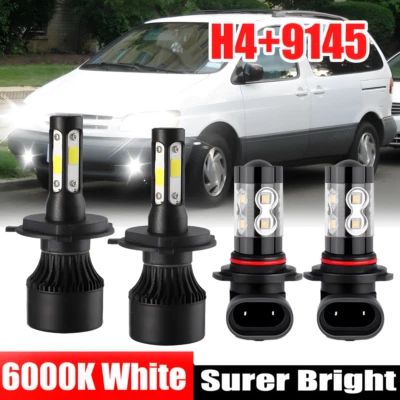 LED Headlight 6000K High/Low Beam + Fog Lights Bulbs For Toyota Sienna 1998-2003 — 第 1/4 张图片