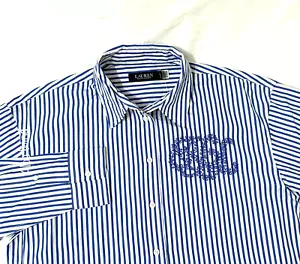 Lauren Ralph Lauren Womens Striped Cotton Broadcloth Embroidered Logo Shirt NWT - Picture 1 of 18