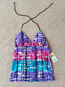Mudd Bright Multi Color Spaghetti Strap Tankini Bathing Suit Top Junior Large - Picture 1 of 4